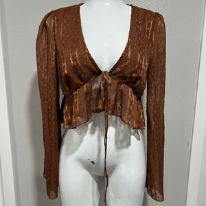 Elegant Brown Long Sleeve Women's Top